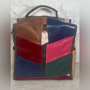 Genuine Leather Patchwork Backpack